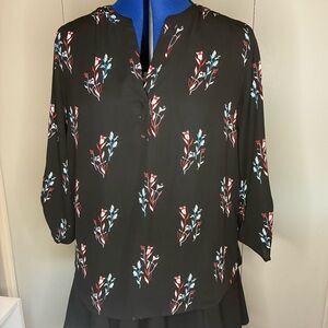 Daniel Rainn Black Blouse with Floral Design